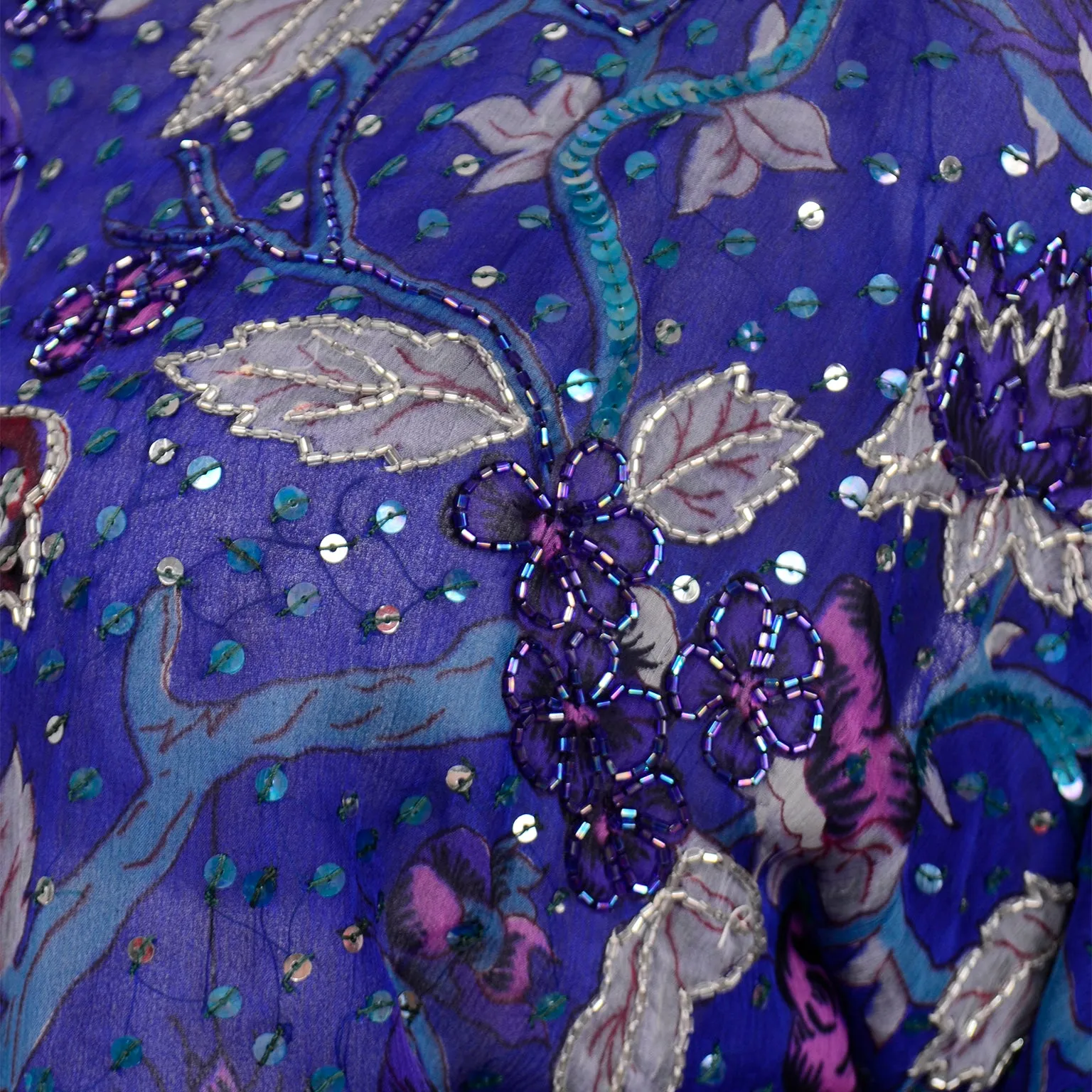 Vintage Judith Ann Creations Silk Beaded Sequin 2 pc Dress W Bird Motif