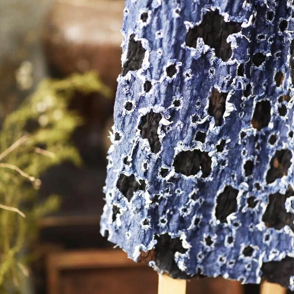 Vintage Ripped Denim Maxi Skirt  | Zen