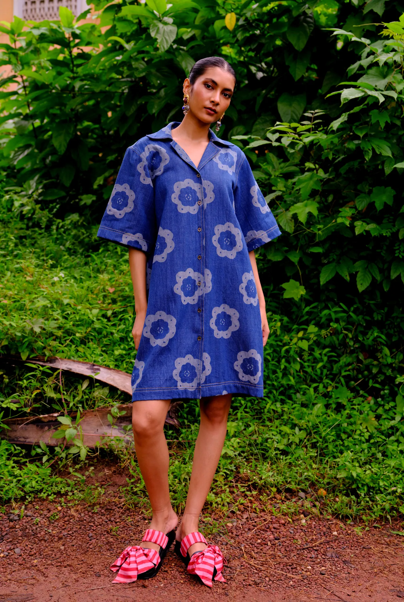 Viola Handwoven Denim Shift Dress