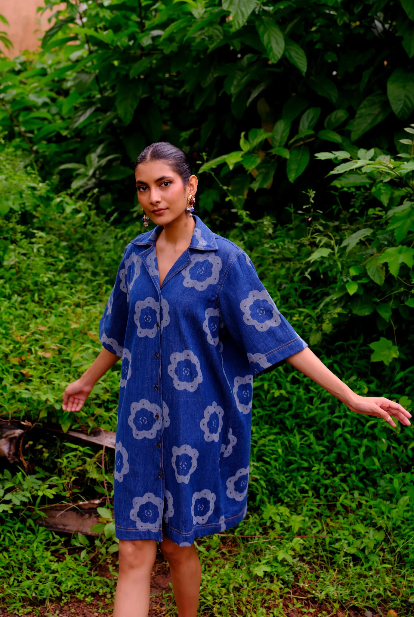 Viola Handwoven Denim Shift Dress